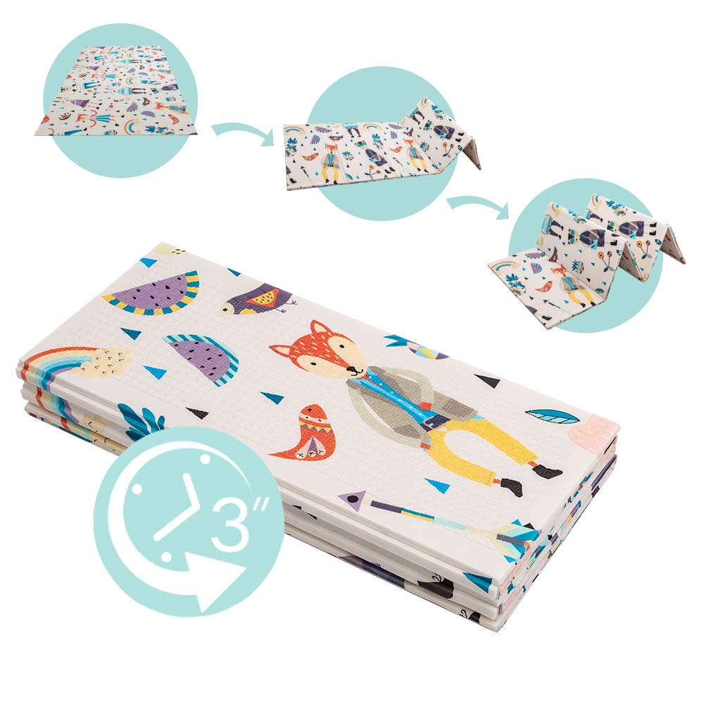 JOYMOR Baby Play Mat - Folding Toddlers Crawling Mat - Extra Large Foam Playmat for Infants - Waterproof Double-Sided Cushioned Floor Mat-Foldable & Reversable Playmat (78.7 x 59.1 in)