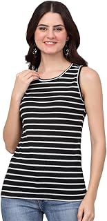 FineMe 100% Cotton Striped Round Neck Sleeveless Sando Tshirt Top - Black | Soft, Casual, Breathable, No Closure Everyday ... Price In India
