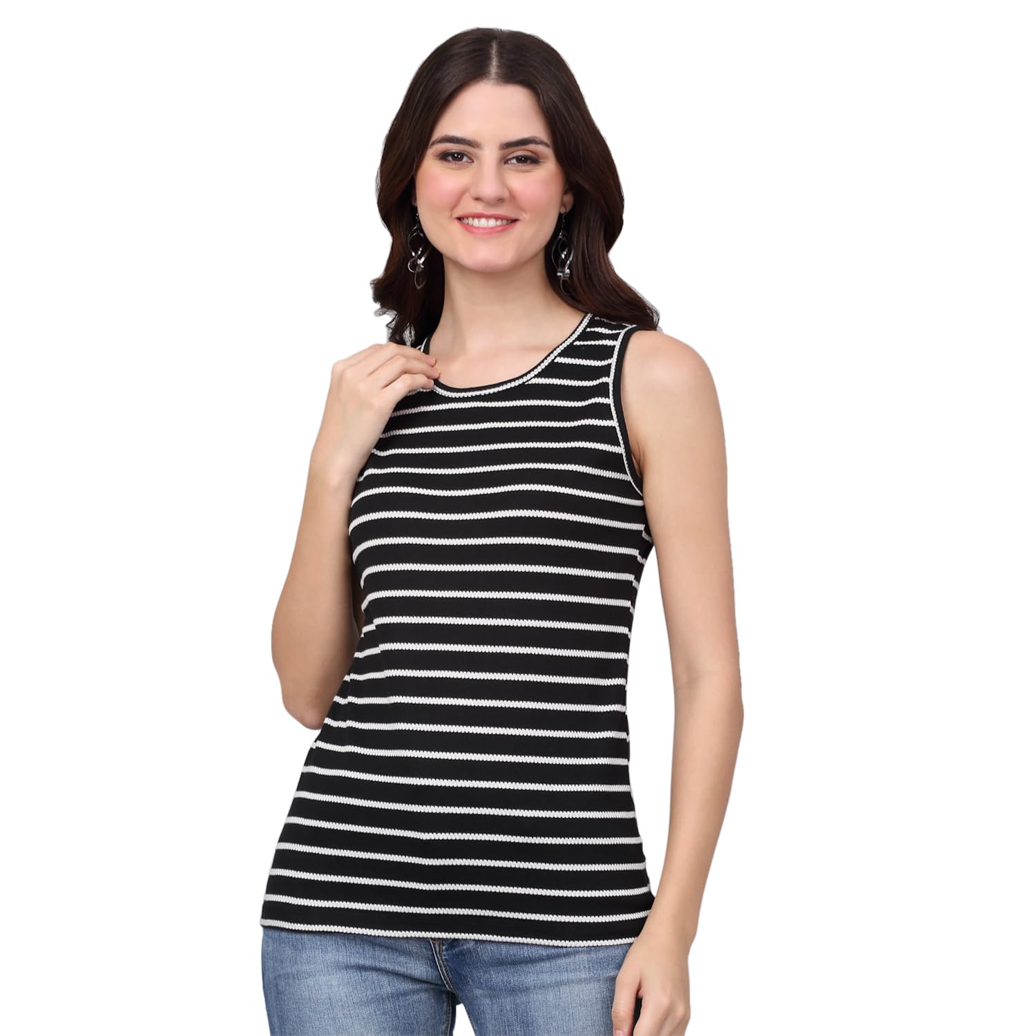 100% Cotton Striped Round Neck Sleeveless Sando Tshirt Top - Black | Soft, Casual, Breathable, No Closure Everyday Comfort T-Shirt-picture-55
