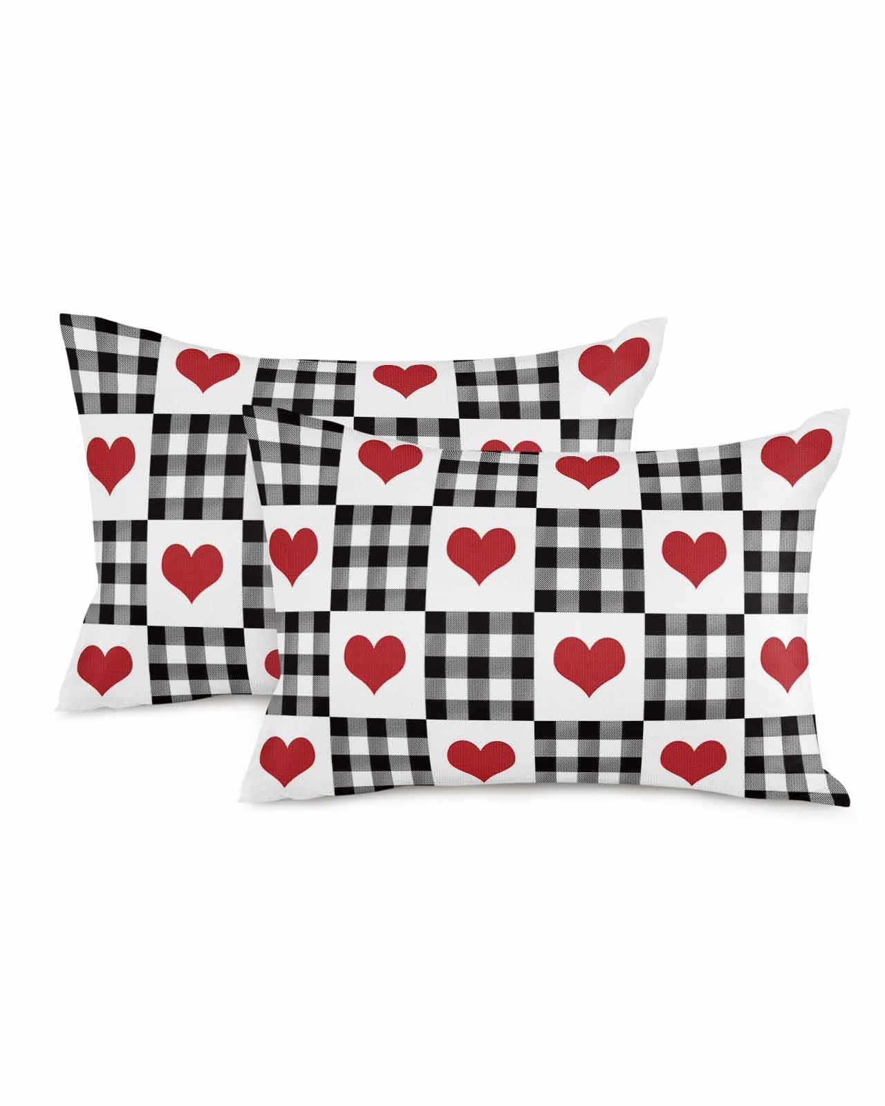 Valentines Throw Pillow Covers Love Heart Set of 2 Decorative Throw Pillow Covers Black And White Buffalo Check Plaid Soft Pillow Case for Sofa Couch