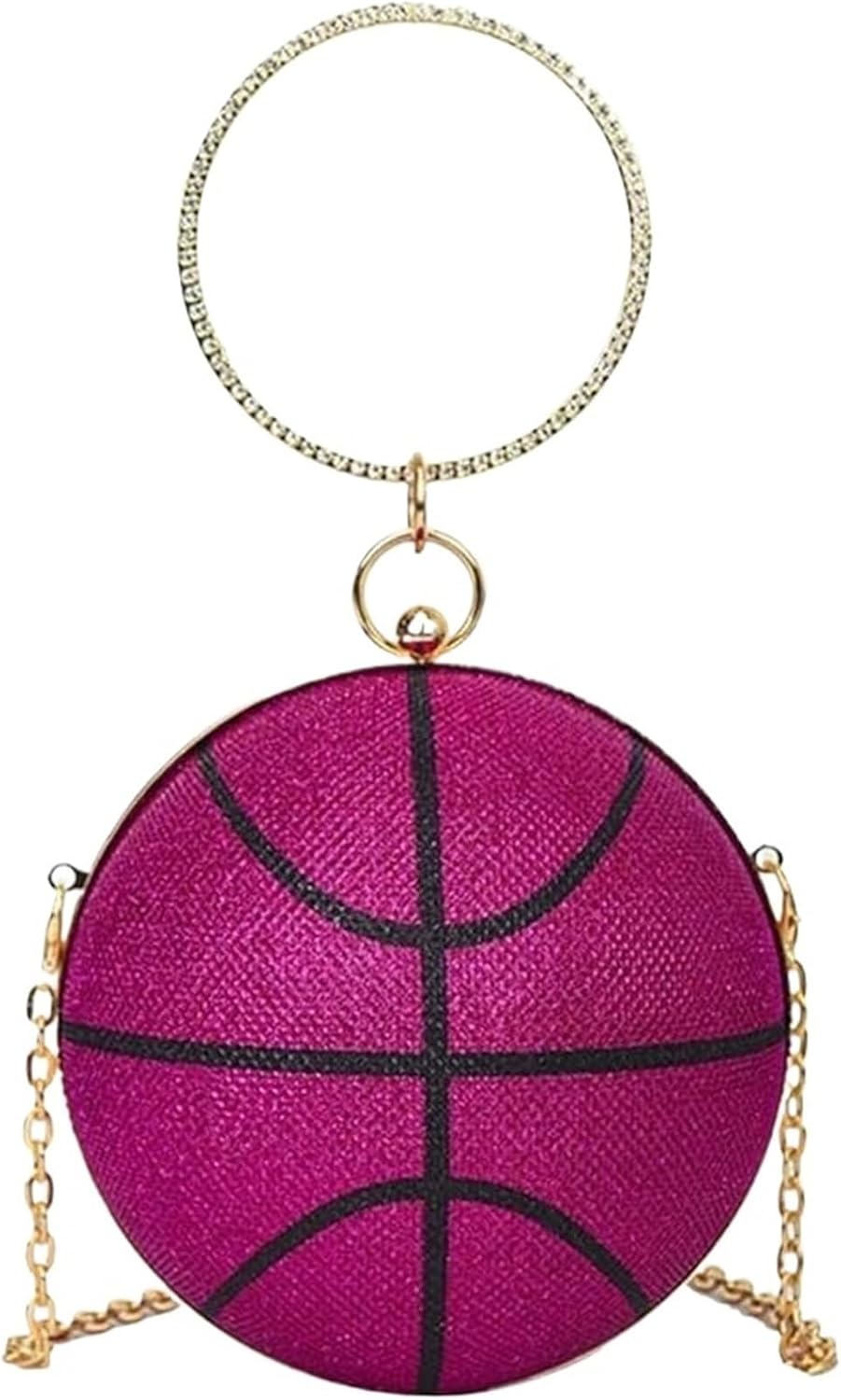 Bridal Wedding Purse Rhinestones Handbag Basketball Shaped Crossbody Women Evening Round Ball Clutch Shoulder(Coffee)
