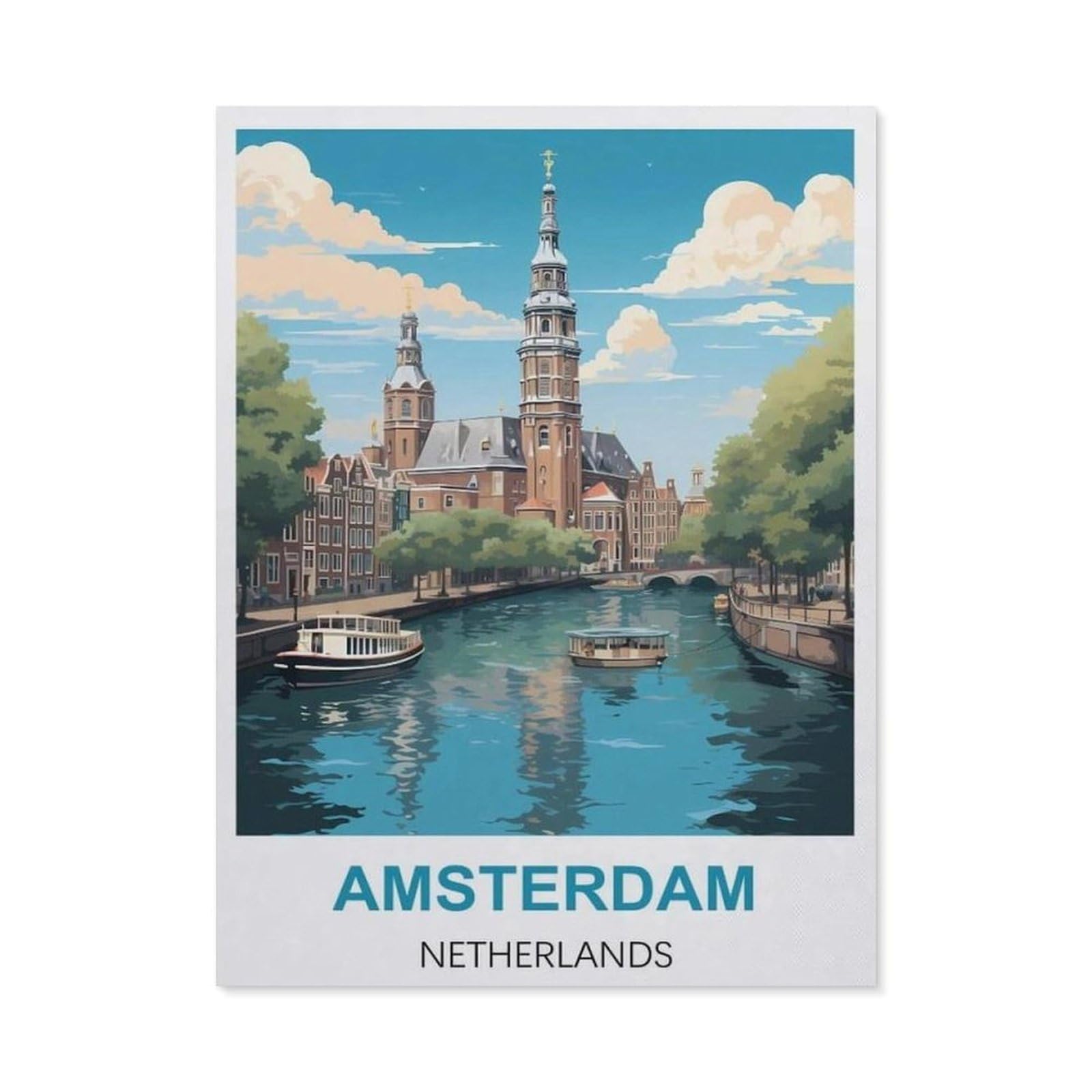 BEAYODKP Amsterdam Netherlands Vintage Travel Posters，Diamond Art Kits for Adults and Kids, Full Drill Round Rhinestone Paint with Diamonds（40 x 50 cm/15.74 x 19.68 inches）-BZ61