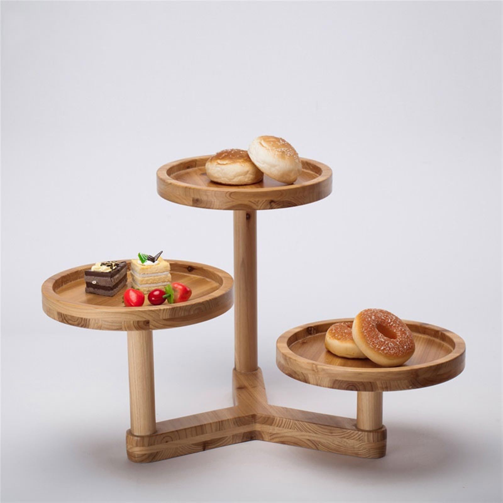 Portatorte Espositore for vassoio rotondo di fascia alta in legno a tre strati for torte da dessert for cupcake for snack frutta