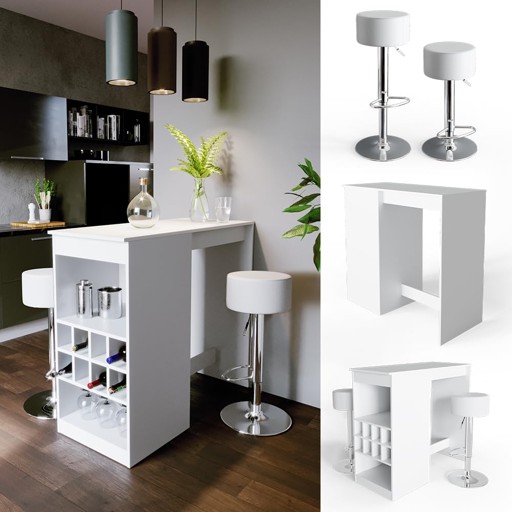 Vicco Set de Table de Bar Ross, Blanc, 115x50cm