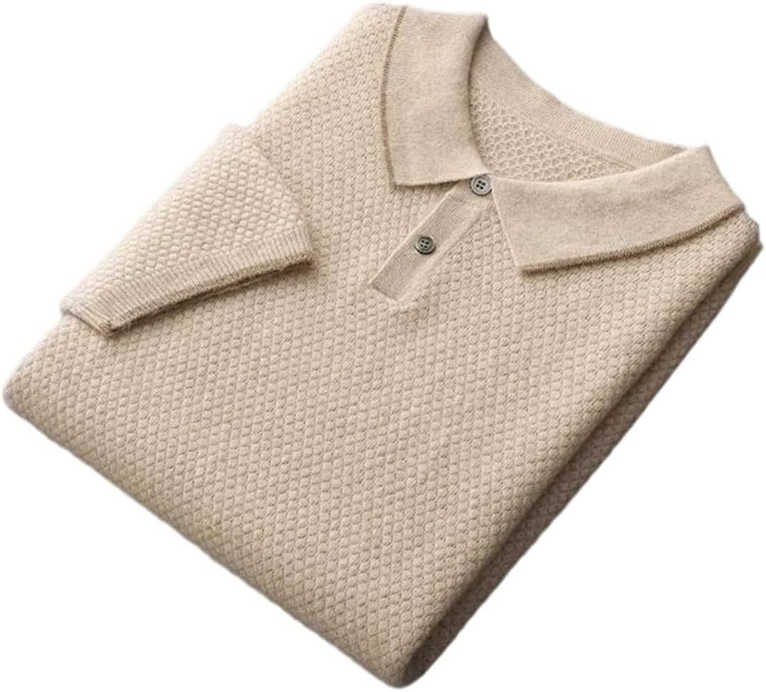 Men's Short Sleeve Pullover Polo Sweaters with Button Placket Square Collar Solid Color Young Casual Knit Tops