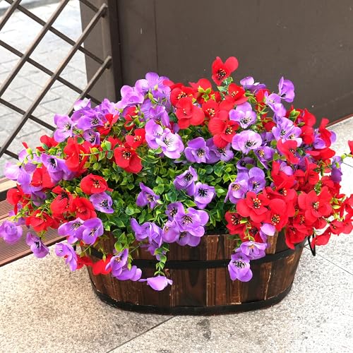 Artificial Flowers for Outdoor, UV Resistant Fake Silk Pansies Flowers, Realistic Faux Plants for Outside Indoor Porch Patio Window Box Planter Home Decor (16, Red/Purple) Red/Purple 16