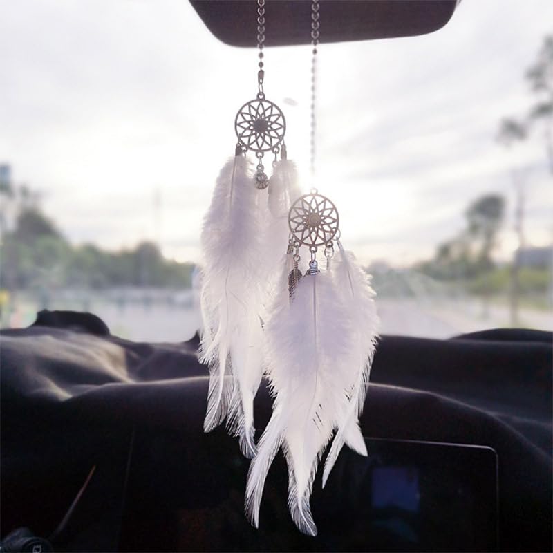 Decoraciones de coche para mujer, atrapasueños para automóvil, atrapasueños de plumas, dije de cristal, accesorios decorativos para colgar, regalo