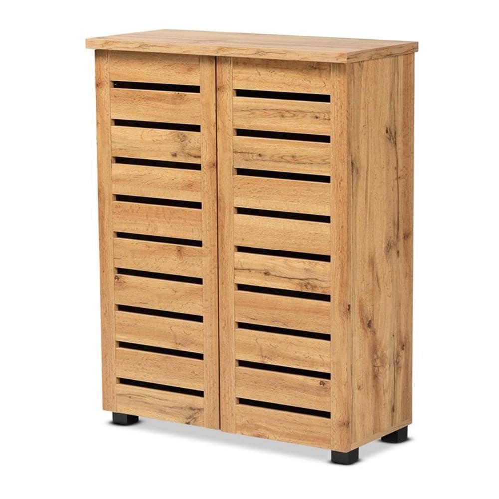 BOWERY HILL Modern Oak Brown Finished Wood 2-Door Shoe Storage Cabinet