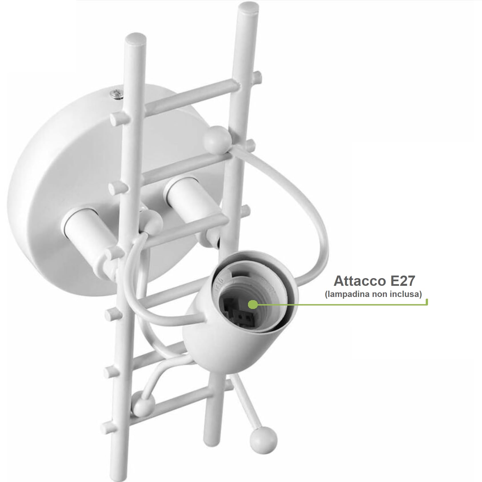 Applique da parete Omino con Scala Bianco attacco E27 lampada particolare moderno per camera cameretta bambini
