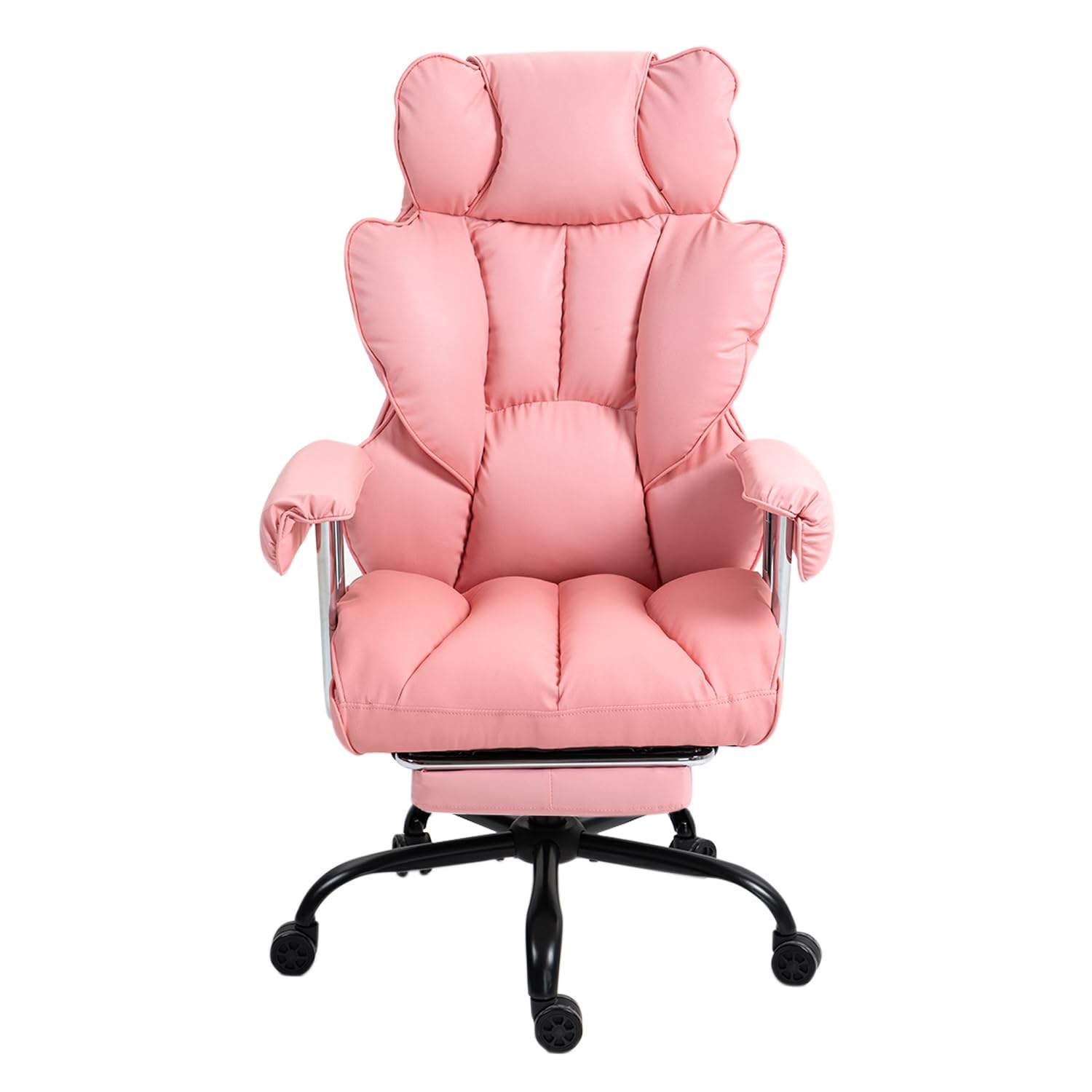 Panana Office Chair Padded Seat Armrests Ergonomic Gaming Chair Recliner Swivel Executive Desk Chair with Footrest (Pink)