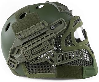 WLXW Airsoft Et Paintball Shooting Quick Shield Tactique + Masque Tactique en ABS avec Lunettes, Casque de Protection PJ Fast Molle, Jeu de Guerre de Chasse CS,Green