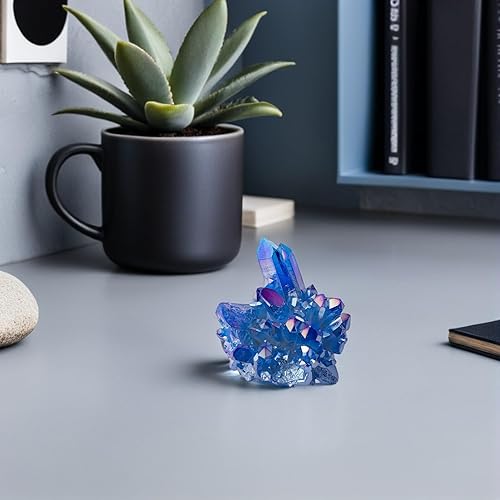 Miniatura 5 de DECHOUS Geoda de racimo de cristal natural, geoda de cuarzo azul crudo, pequeños cristales curativos para decoración del hogar, curación, meditación