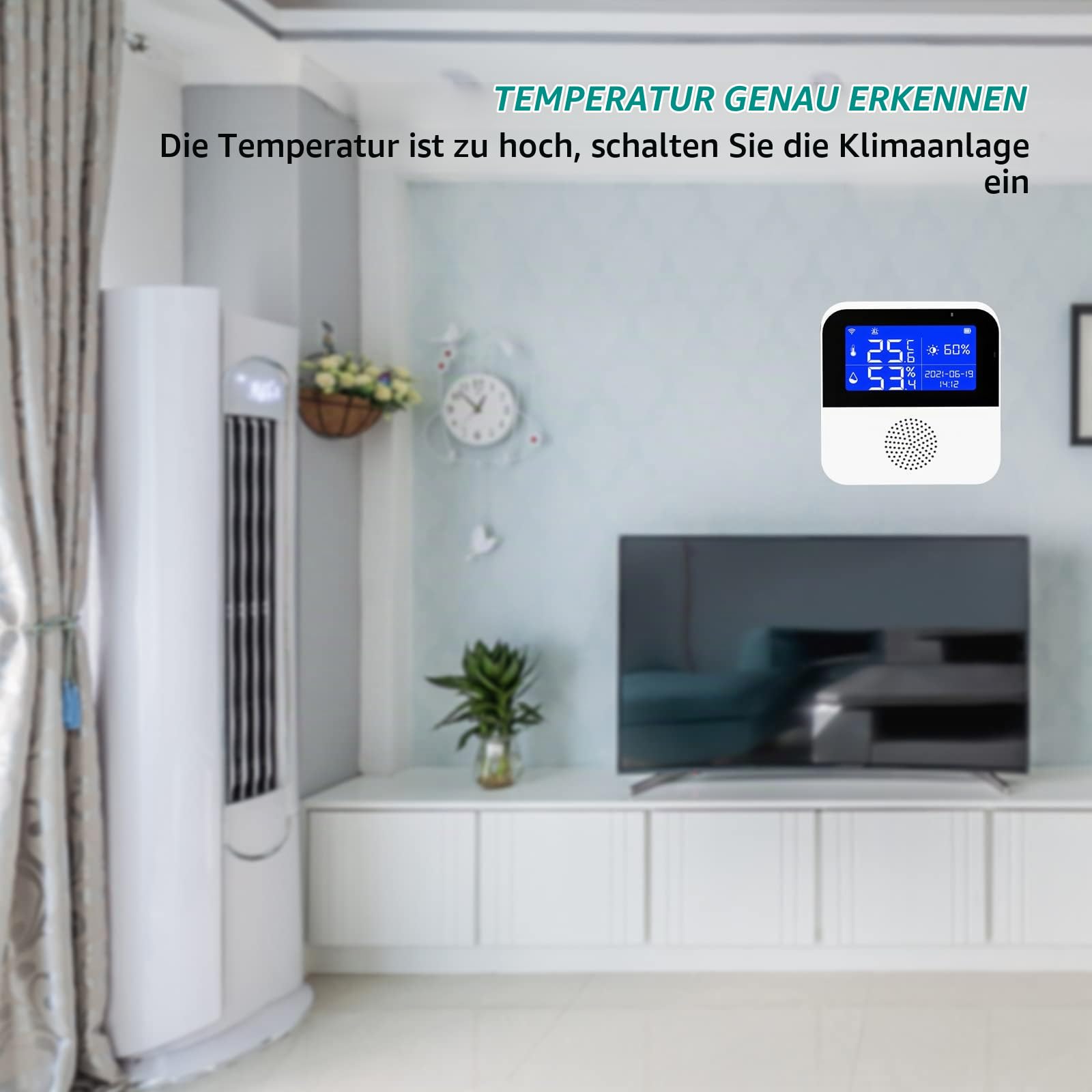 Kabelloses Thermometer Hygrometer,CEIEVER WLAN Thermometer Hygrometer App Benachrichtigung und Datenspeicherun Bluetooth Thermo Hygrometer funktioniert mit Alexa/Google