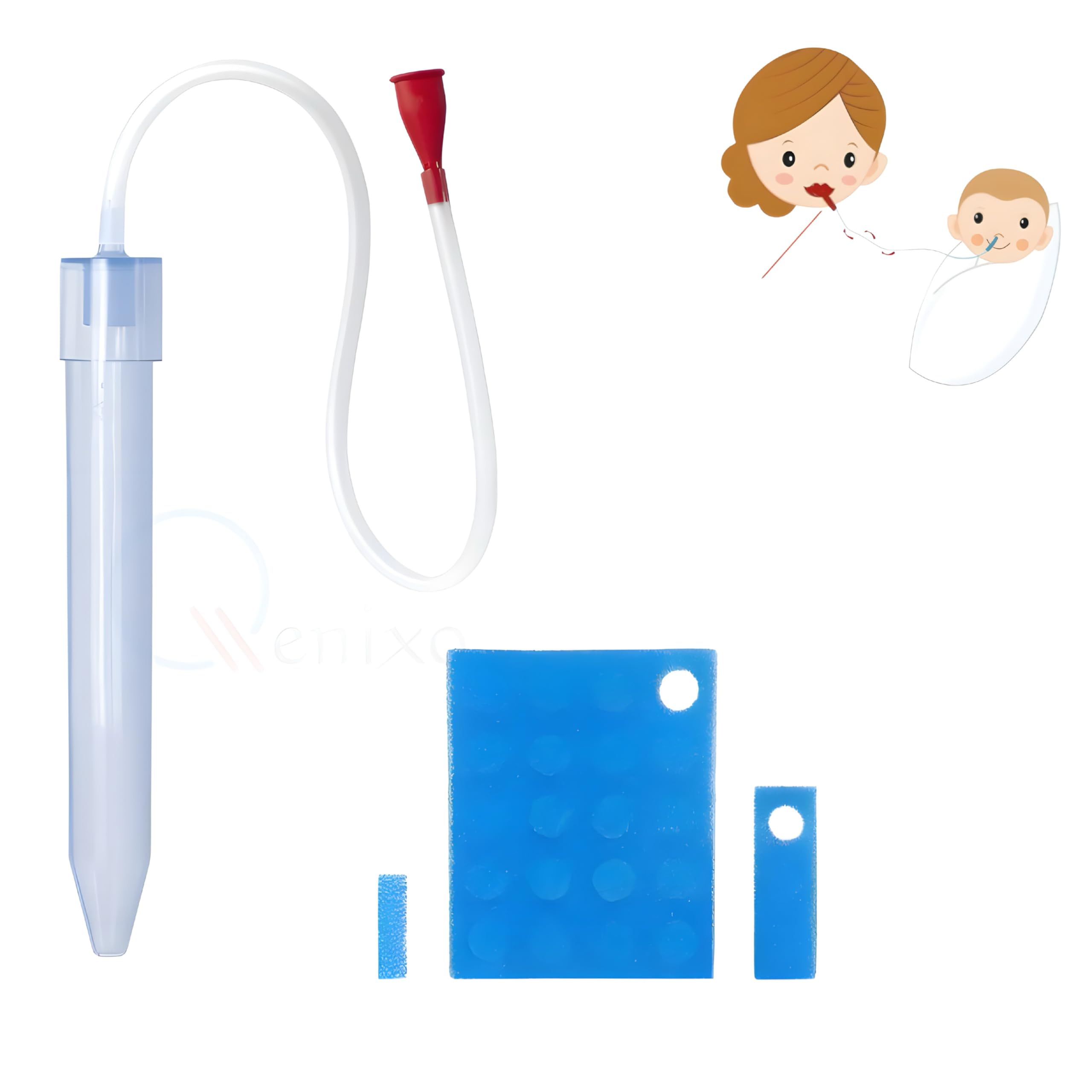 Qenixo Baby Nasal Aspirator – Soft Silicone Snot Sucker for Newborns & Toddlers | Gentle Nose Cleaner with 20 Reusable Hygiene Filters | Easy to Use & Clean for Congestion Relief