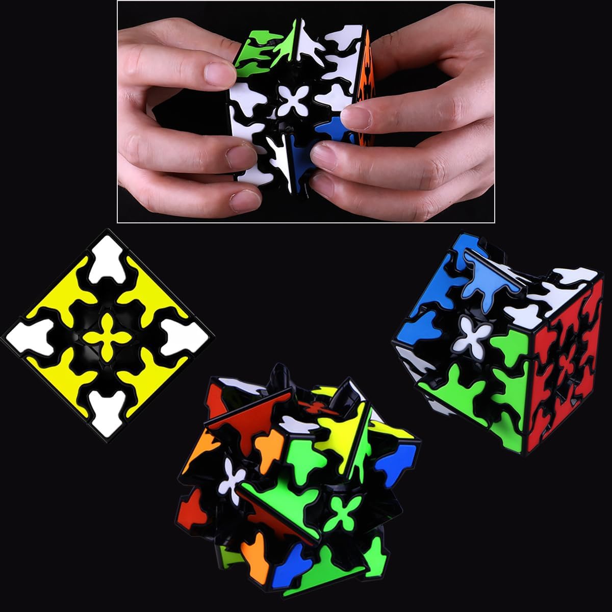 Gear Cube 3x3 with Three-Dimensional Gear Structure Magic Cube Black 3x3x3 Puzzles Toys (60mm) Brain Teaser Puzzle Game Toy for Children and Adults Easter Basket Stuffers