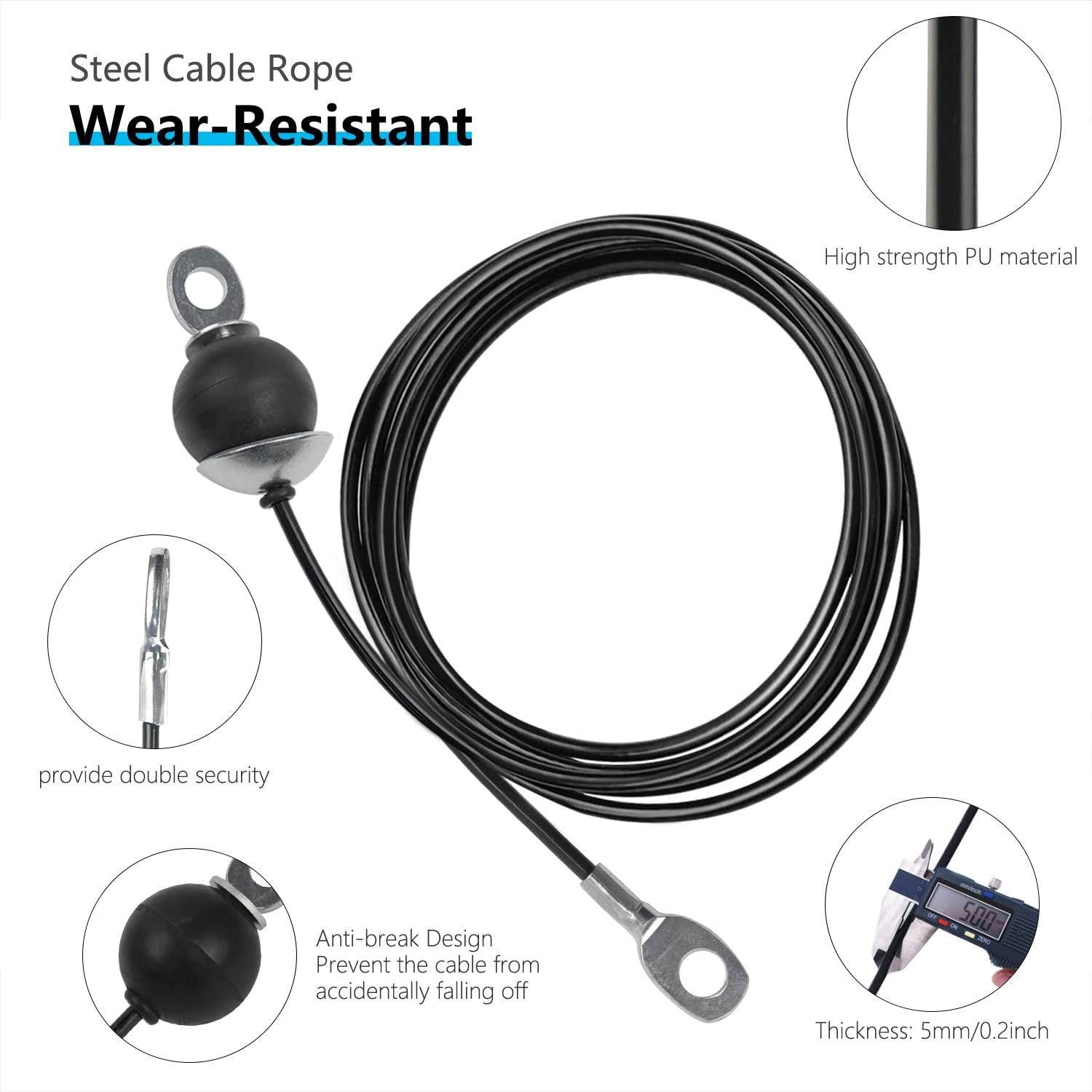 Câble en Acier pour Poulie Musculation, Système de Tirage Résistant pour Home Gym, Accessoire Machine de Musculation pour Entraînement Dos et Triceps
