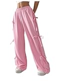 Women's Wide Leg Baggy Sweatpants Elastic Waist Tie Bow Pants Loose Long Pants