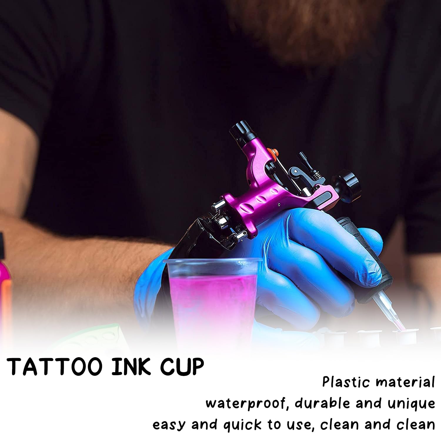 100 piezas Tazas de Tinta para Tatuajes, Tapas de Tinta de Tatuaje, Tinta de Pigmento Tazas de Tinta para Tatuajes de Plástico, Tatuar Contenedor, Kit De Accesorios para Tatuaje