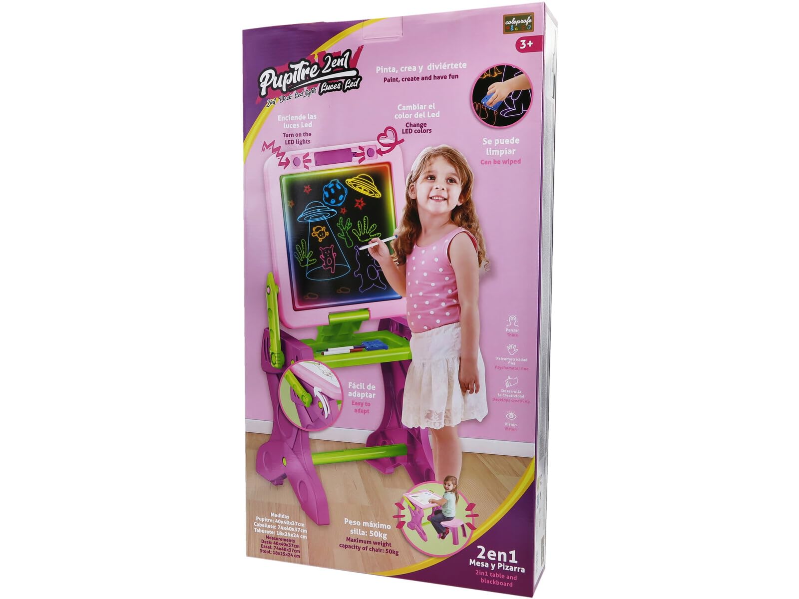Pupitre Rosa 2 en 1 con Luz LED y Taburete
