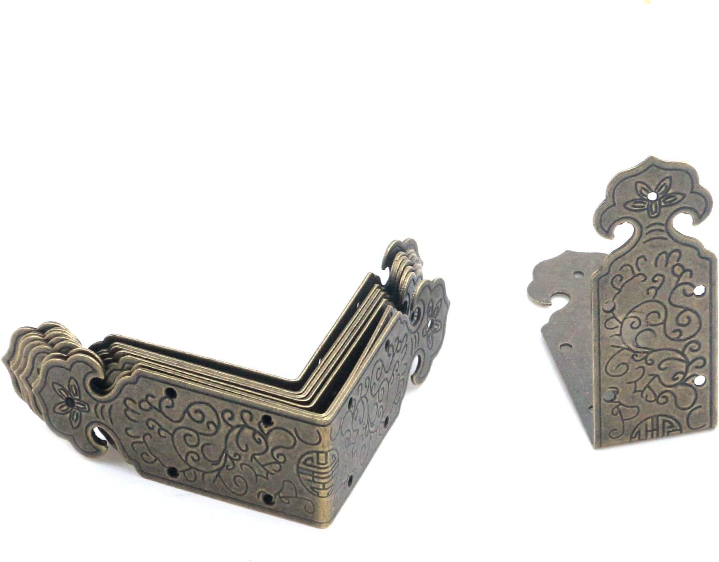 Quluxe Antique Corner Protector, 2" x 0.8" Metal Right Angle Decorative Furniture Case Box Cover Corner Guards- Bronze (Pack of 8)