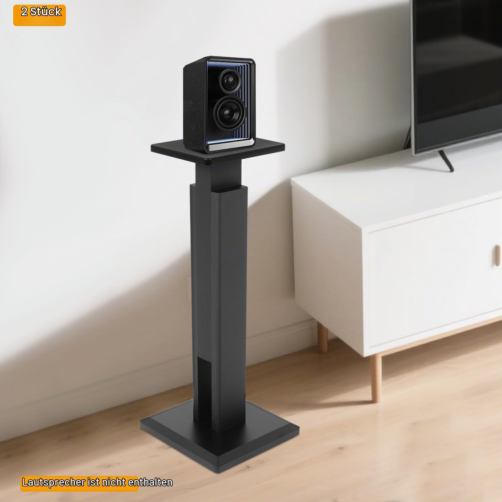 2er-Set Lautsprecherständer, Ständer für Lautsprecher und Boxen, Ausziehbar, Lautsprechers Bodenständer, HiFi Rack, Höhenverstellbar für Satelliten, Universal Boxenständer bis 30 kg (Schwarz)