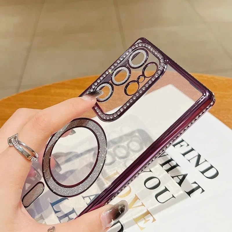 Image of for Samsung S26 Ultra 5G Glitter Case,Luxury Bling Rhinestone Diamond Plated Bumper Case,MagSafe, Sparkle Camera Lens Protection Clear Back Cover for Samsung S26 Ultra 5G (Purple)