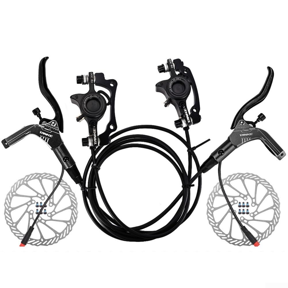 Juego de frenos de disco hidráulicos para bicicleta eléctrica, juego de frenos de disco hidráulicos EBike, palanca de freno de corte de bicicleta eléctrica, con para rotor (negro)