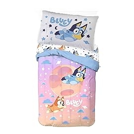 Jay Franco Bluey & Bingo Toddler Comforter Set - 4 Piece Bed Set Includes Sheet Set & Pillow Covers - Super Soft Clouds & Stars Kids Bedding