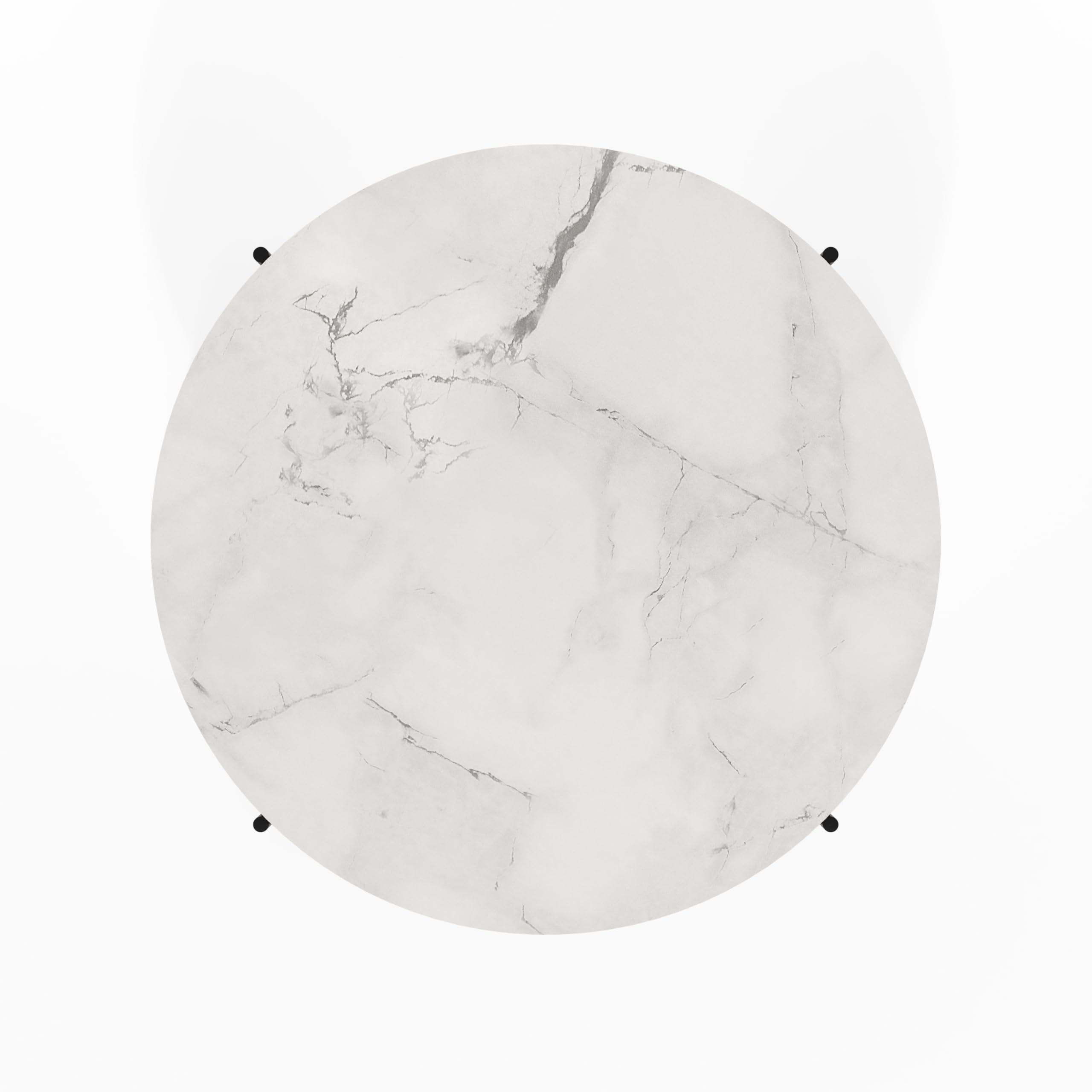 Furinno BESI Couchtisch, runder 2-Ebenen-Couchtisch mit Stauraum, Ablage und Metallbeinen, für Wohnzimmer, Hellmarmor, Light Marble/Black