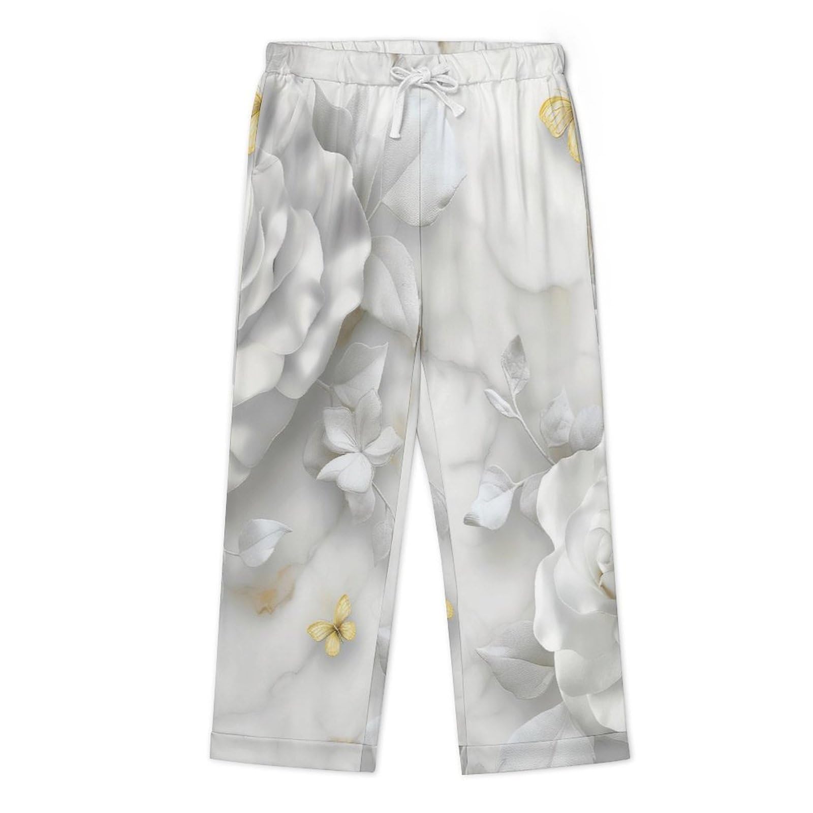 OLEETS Completo Pigiama da Uomo 2 Pezzi - Fiori E Farfalle Top E Pantaloni in 2 Pezzi Pigiama Casual E Ampio A Maniche Lunghe Morbido Autunnale E Invernale.