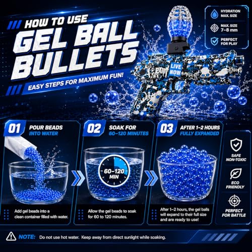 Image of Lifelong Electric Gel Blaster Gun for 14+ Years | 1200mAh Rechargeable Battery & 50+ Ft Firing Range | Easy to Assemble & BIS Certified | High-Speed Electric Firing with Water Gel Balls (LLCEDG02)