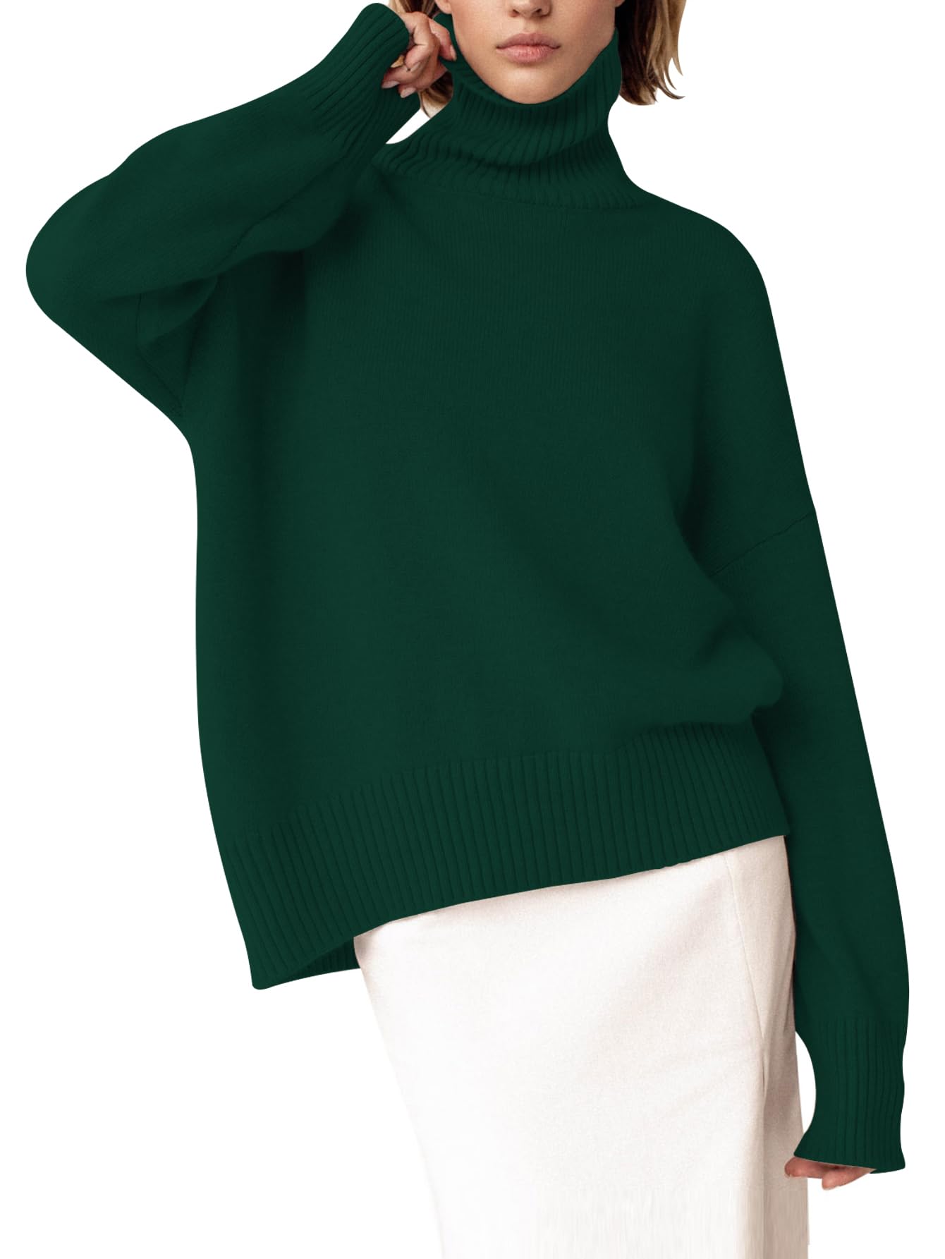 YKR Women's Turtleneck Sweater Chunky Long Sleeve Knitted Pullover High Low Hem Trendy 2026 Fall Winter Basic Jumper Top