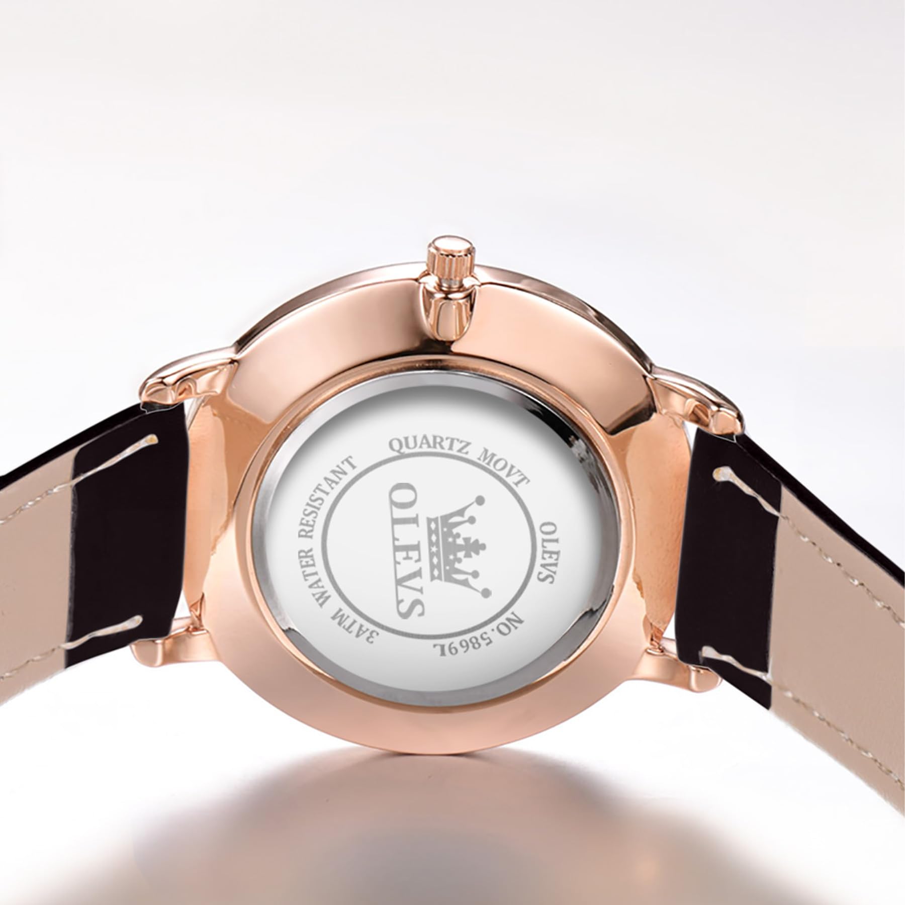 OLEVS Damen-Armbanduhr, 6,5 mm, minimalistisches Design mit Lederband, Datumsanzeige, 30 m wasserdicht, Quarz, ultradünn, Business-Armbanduhr