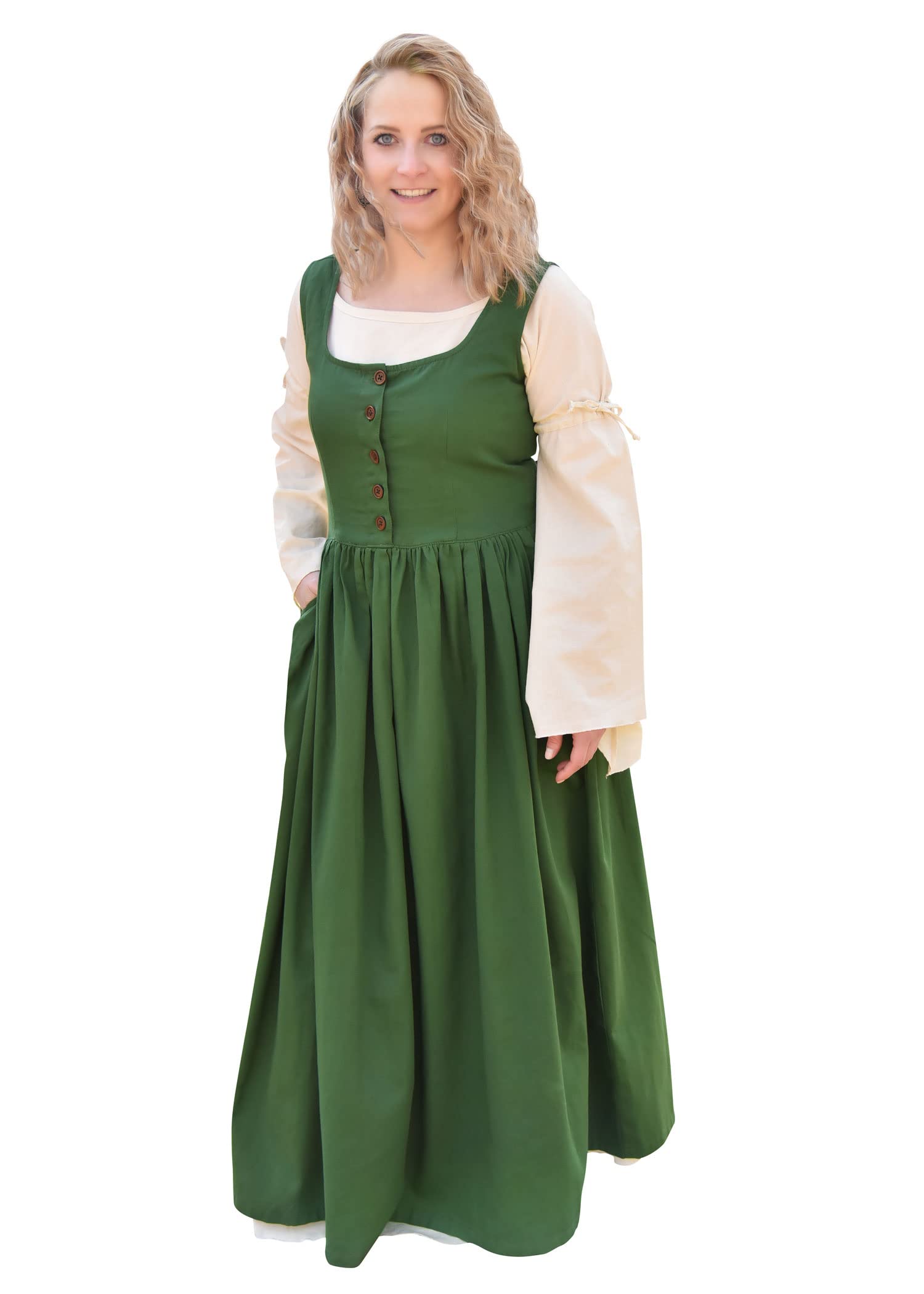 Battle-Merchant - Ärmelloses Mittelalter Kleid Lene für Damen - mit Taschen - Trägerkleid Bauernkleid Überkleid Mieder - Baumwolle