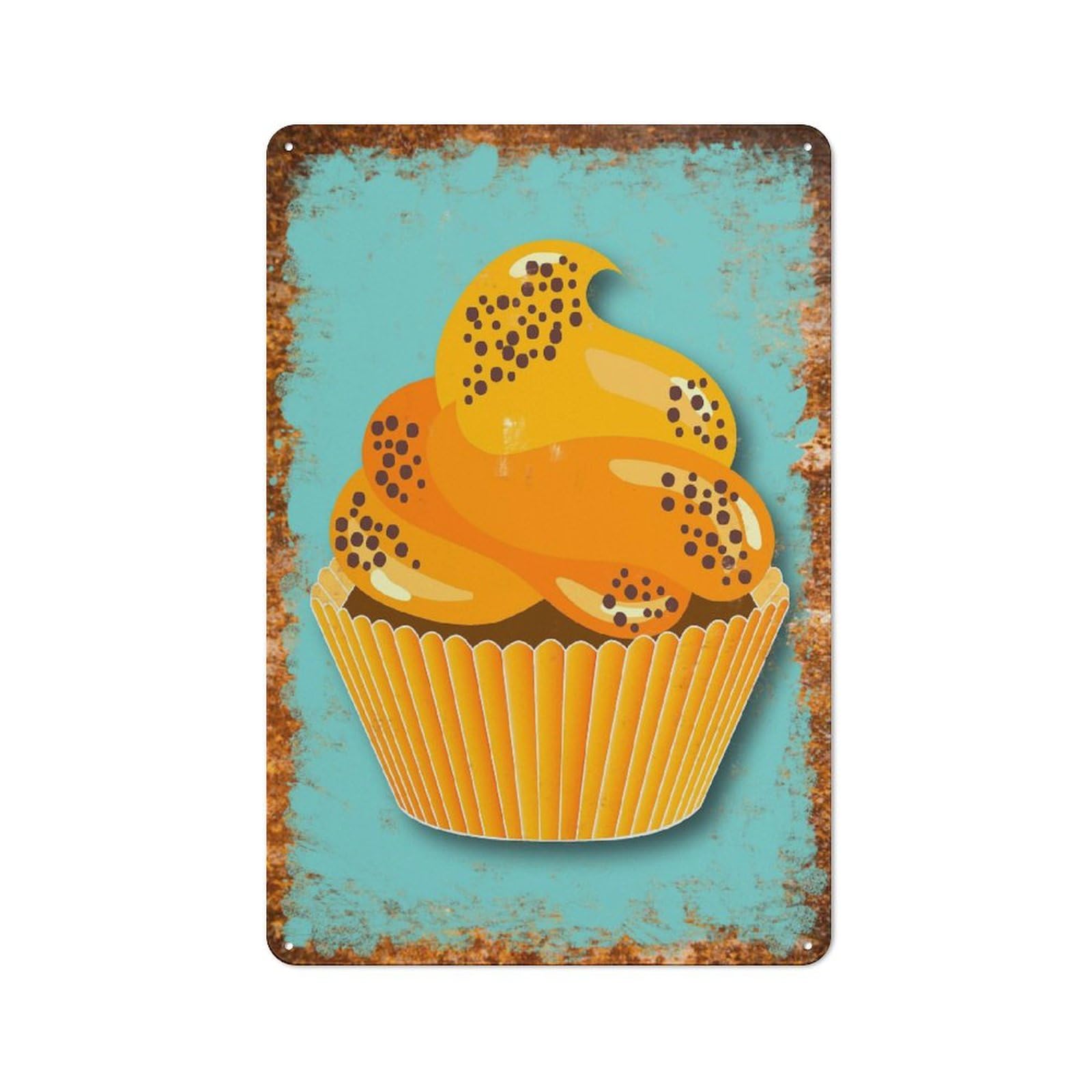 Metal Tin Sign Orange Cupcake Minimalist Watercolor Pattern Vintage Rustic Wall Art Kitchen Bathroom Bedroom Living Room Cafe Farmhouse Office Garage Home Bar Laundry Room Porch Patio 6x8 Inch