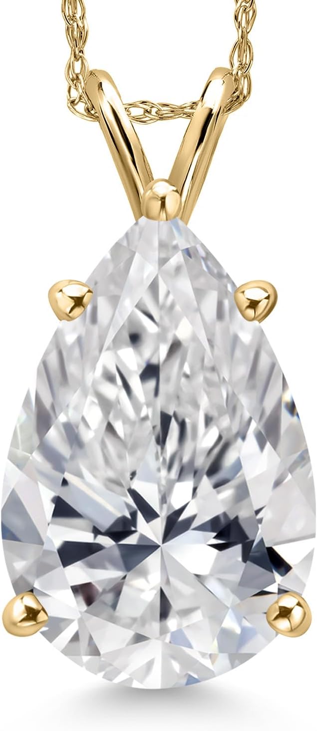 Gem Stone King 0.70-5 Cttw IGI Certified Lab Grown Diamond 14K Gold Teardrop Pendant Necklace For Women | Pear Shape | E-F Color | VS1-VS2 Clarity | With 18 Inch Gold Chain