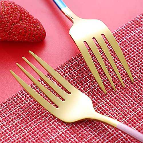 Image of YANCI Dinner Forks Set, Stainless Steel Table Forks Flatware with Colorful Handle 8 Inch Long Handle Fork for Buffet Steak Salad Cake Dessert Fruit for Home, Kitchen & Restaurant (Random, Pack of 6)