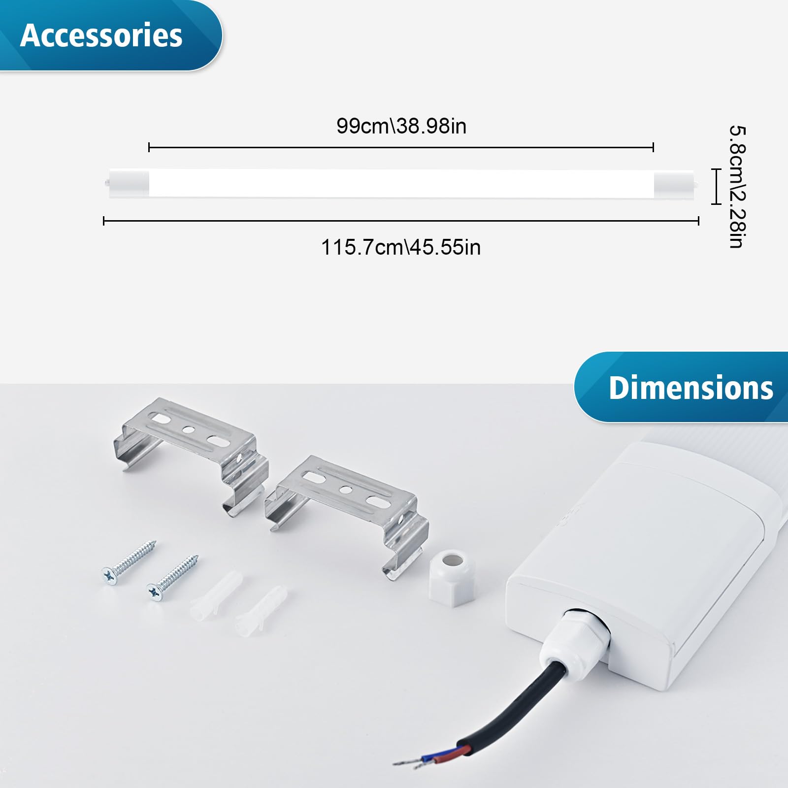 LED Fluorescente 120cm, 36W 3960LM Neon Tubo, 3000K-6500K Lámpara LED de Techo, IP65 Impermeable Luz de Techo para Oficina Taller Sótano Almacén Baño Cocina, 1 PC