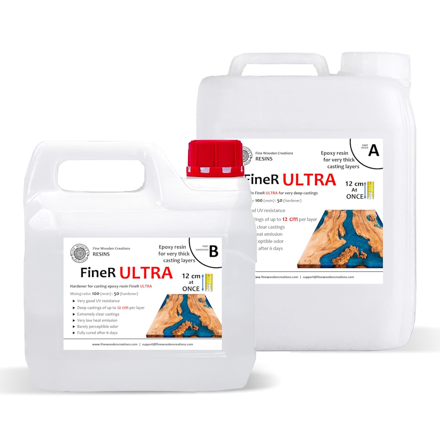 Finer - Resina epossidica ultra con indurente, 3 kg, profondità colata UV, resina epossidica + indurente, resina di esposizione fino a profondità 12 cm