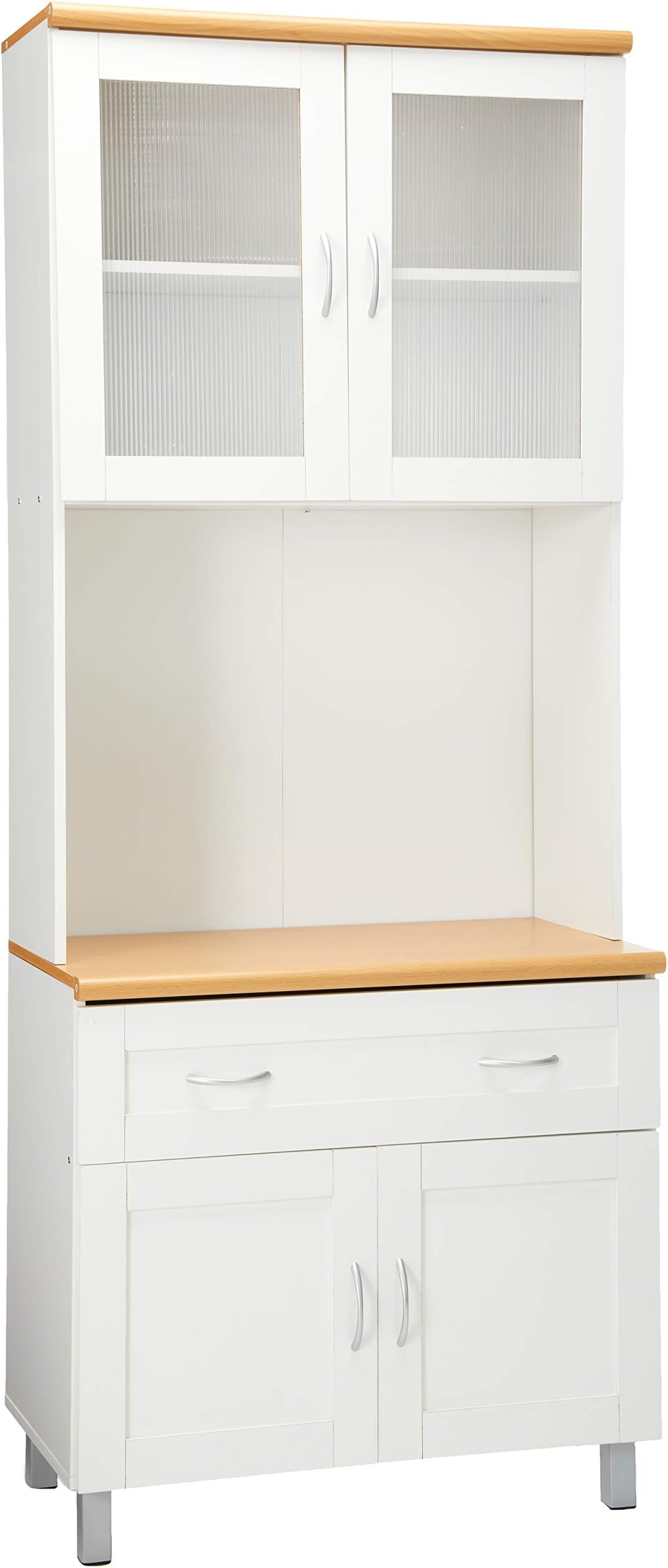 IMPORT Tall Standing Kitchen Cabinet with Top and Bottom Enclosed Cabinet Space, 1-Drawer, Large Open Space for Microwave in White