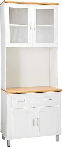 HODEDAH IMPORT - Armario de cocina alto de pie con espacio superior e inferior para armario cerrado 1 cajón gran espacio abierto para microondas en