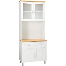 HODEDAH IMPORT Tall Standing Kitchen Cabinet with Top and Bottom Enclosed Cabinet Space, 1-Drawer, Large Open Space for Microwave in White