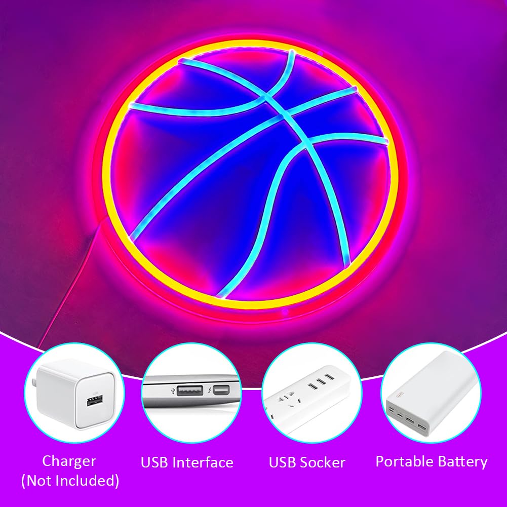 Panneau Neon Basketball Sportif Enseignes Lumineuses pour Chambre à Coucher Décoration Murale