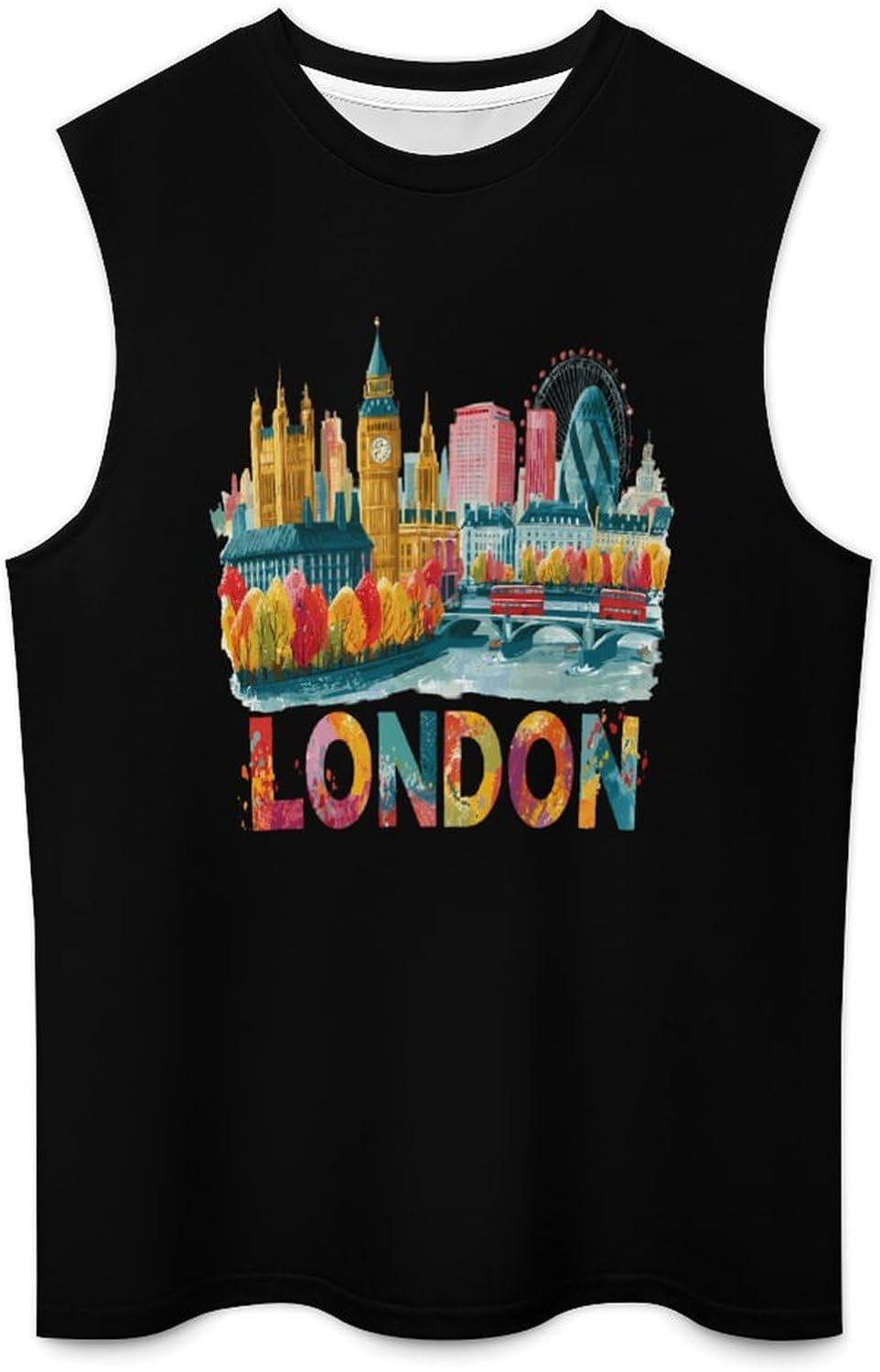 London Big Ben Double Decker Bus Men Summer Sleeveless Crew Neck Top 5XL