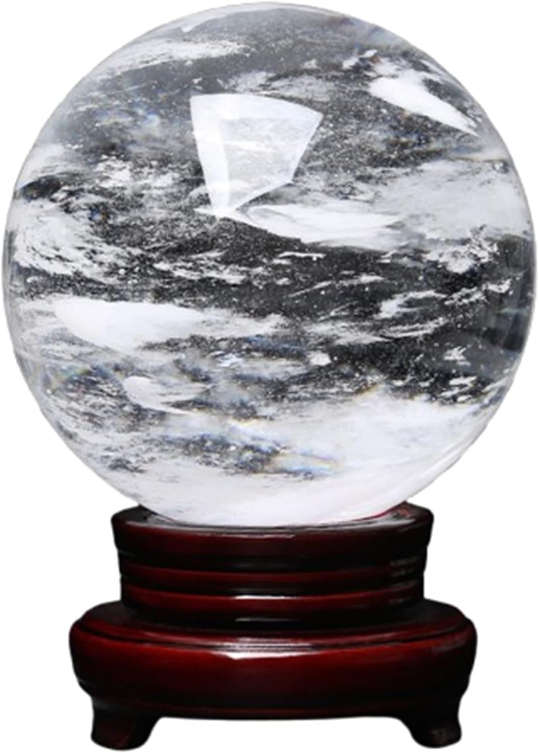 Melting/Natural Clear Quartz Crystal Sphere,White Crystal Balls for Withcraft Home Decor Gemstones Ball with Holder,13cm/5.1in