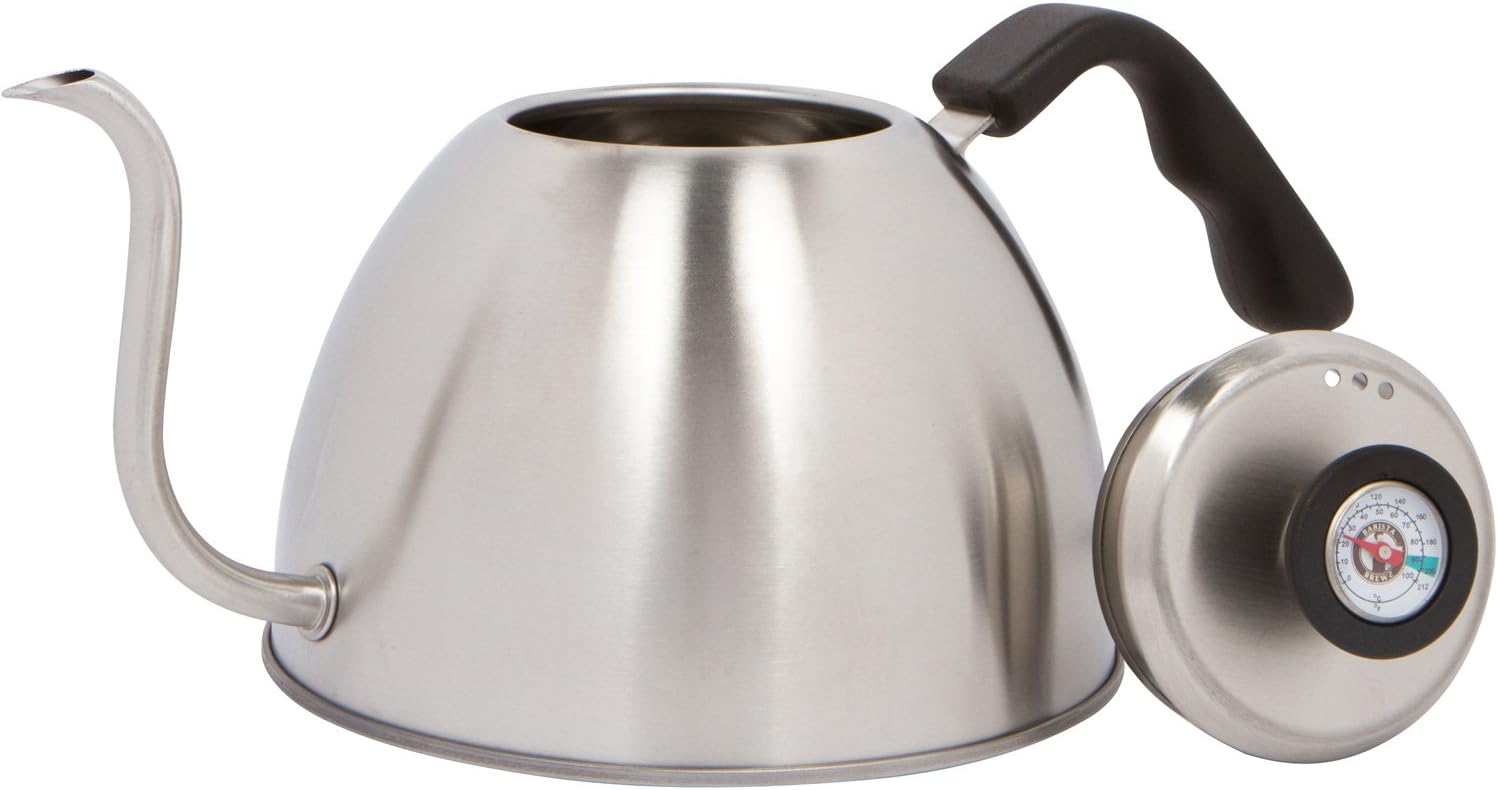 LARGE GOOSENECK POUR OVER COFFEE KETTLE 1.7L - Built-in THERMOMETER - by Barista Brewz- Enjoy delicious coffee like never before