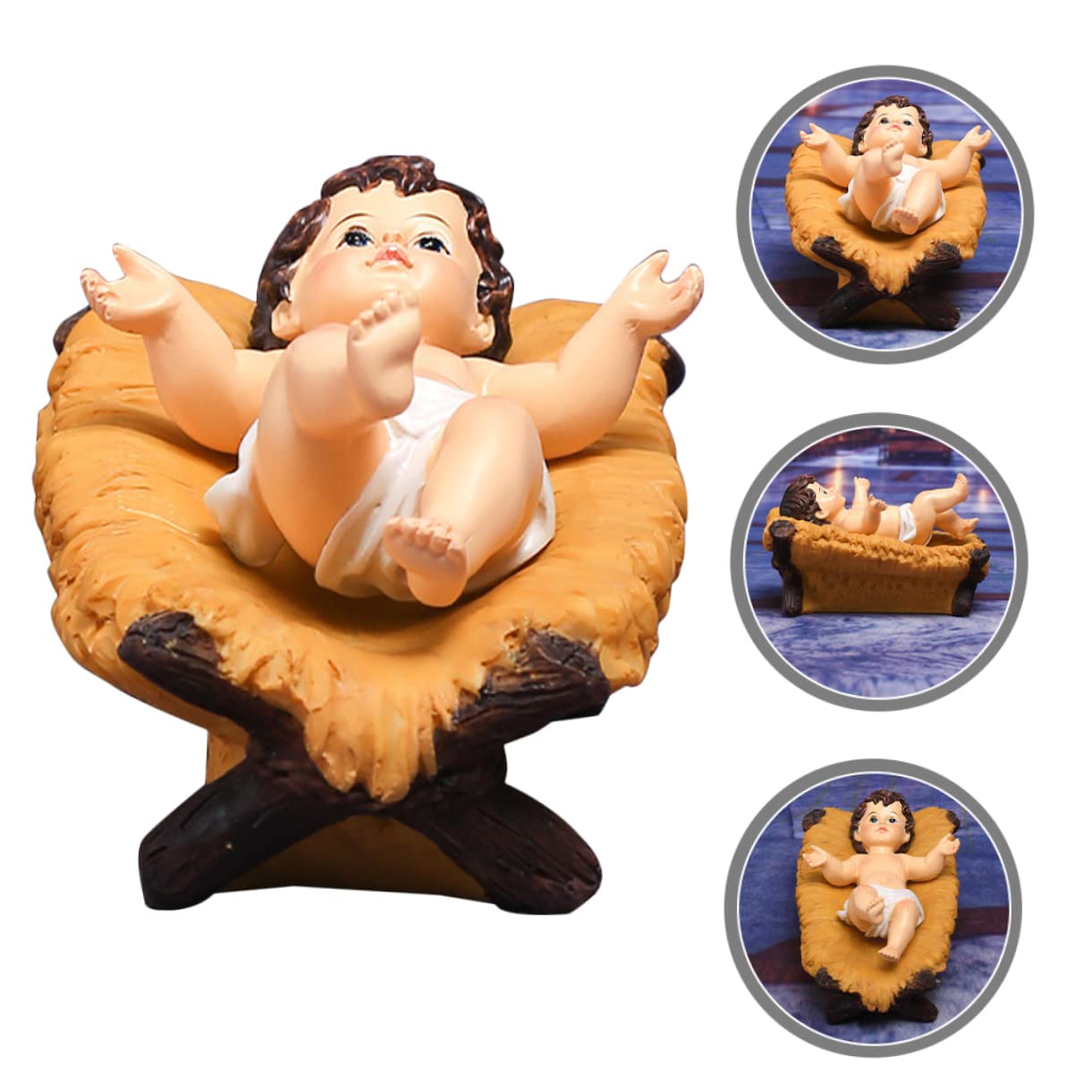 Krippenmodell Mini Krippe Figur im Bett Kleine Krippenfigur Christus Herr Heilige Religiöse Religiöse Skulptur Harz Zarte Baby