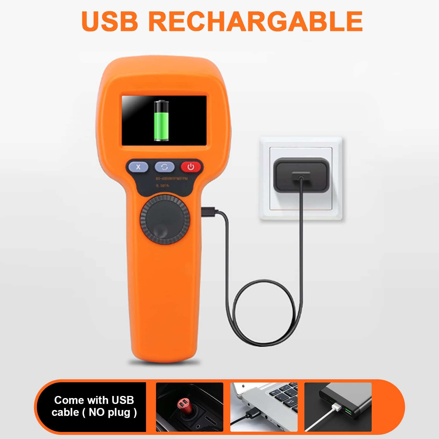 Estroboscopio RPM Digital LED - AIOMEST Medidor RPM/Hz 60~99999 - Tacómetro Sin Contacto con Luz Estroboscópica Ajustable para Probador Velocidad del Motor del HVAC - Alta Precisión 0,001%