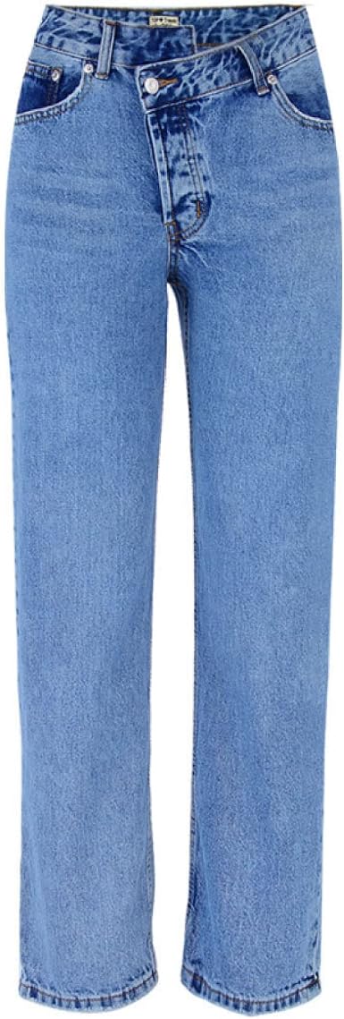 Huntrly Pantalones Vaqueros de Mujer Pantalones de Mezclilla Sueltos de  Pierna Recta de Cintura Alta Europeos y Americanos Pantalones Vaqueros de  diseño de Cintura Irregular Alta y Baja: Amazon.es: Ropa