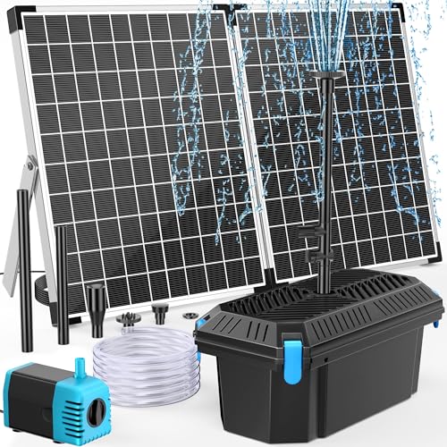 POPOSOAP Filtre de bassin solaire 40 W avec pompe de fontaine, kit complet de filtration de bassin et fontaine solaire pour petits étangs de jardin, aquariums et jeux...